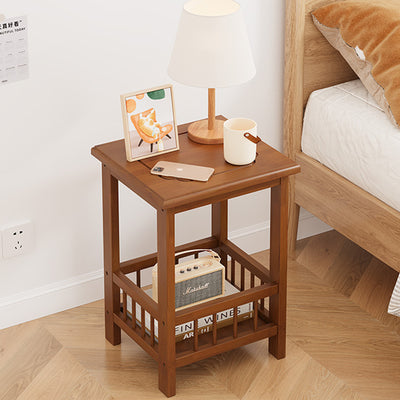 Traditional Chinese Square Rectangular MDF Nan Bamboo Nightstand 2/3-Tier For Bedroom