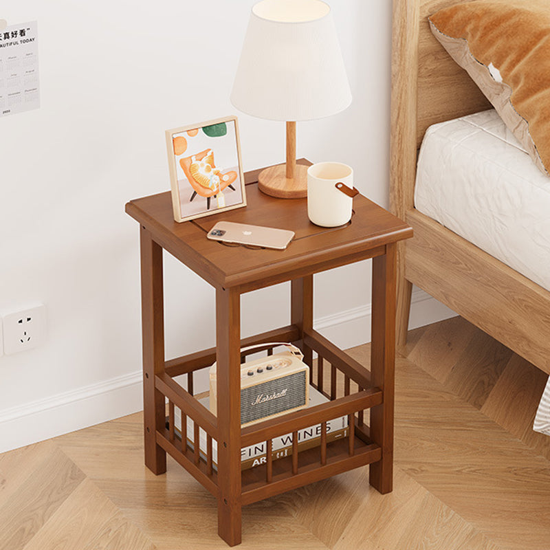 Traditional Chinese Square Rectangular MDF Nan Bamboo Nightstand 2/3-Tier For Bedroom