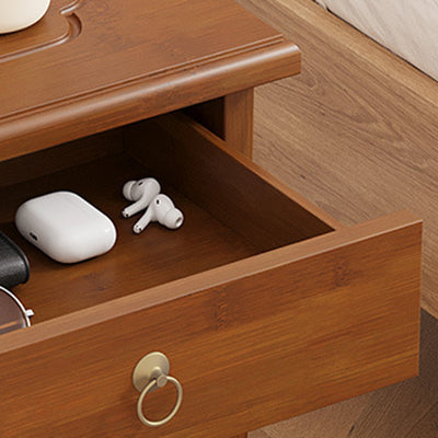 Traditional Chinese Square Rectangular MDF Nan Bamboo Nightstand 2/3-Tier For Bedroom