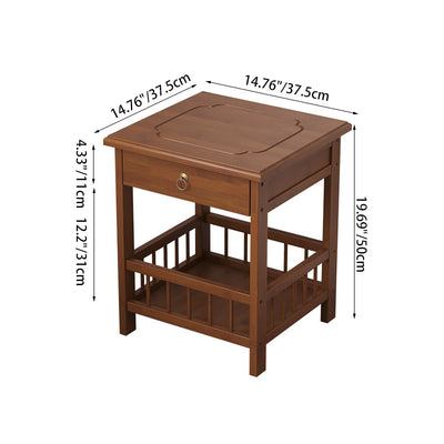 Traditional Chinese Square Rectangular MDF Nan Bamboo Nightstand 2/3-Tier For Bedroom