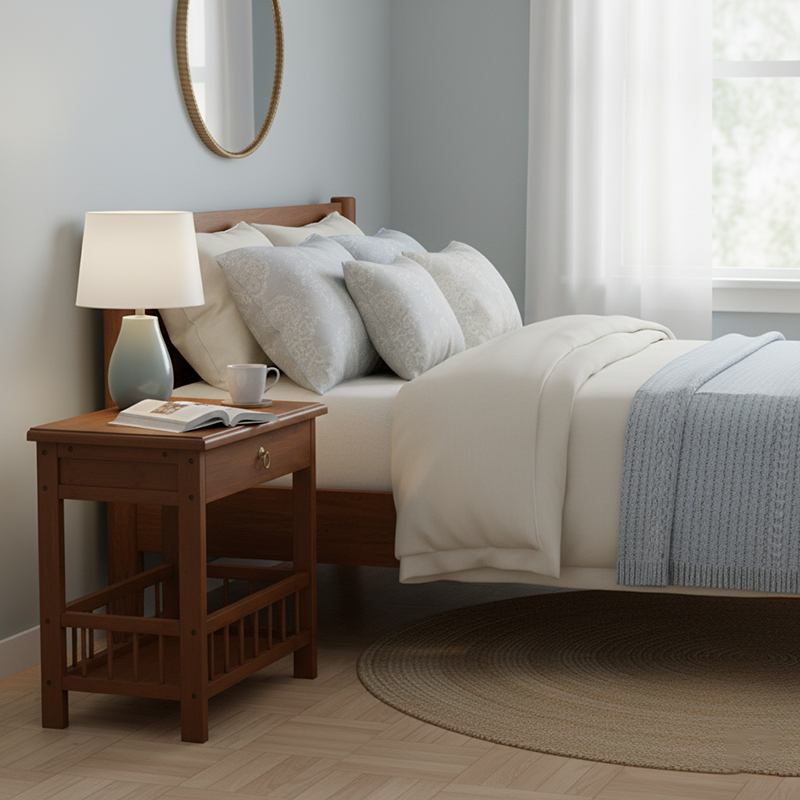 Traditional Chinese Square Rectangular MDF Nan Bamboo Nightstand 2/3-Tier For Bedroom