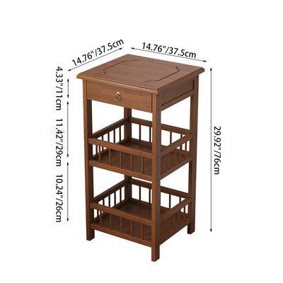 Traditional Chinese Square Rectangular MDF Nan Bamboo Nightstand 2/3-Tier For Bedroom