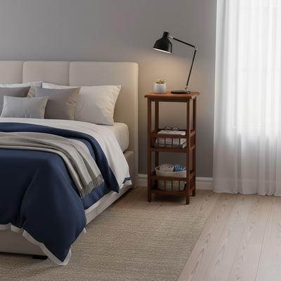 Traditional Chinese Square Rectangular MDF Nan Bamboo Nightstand 2/3-Tier For Bedroom