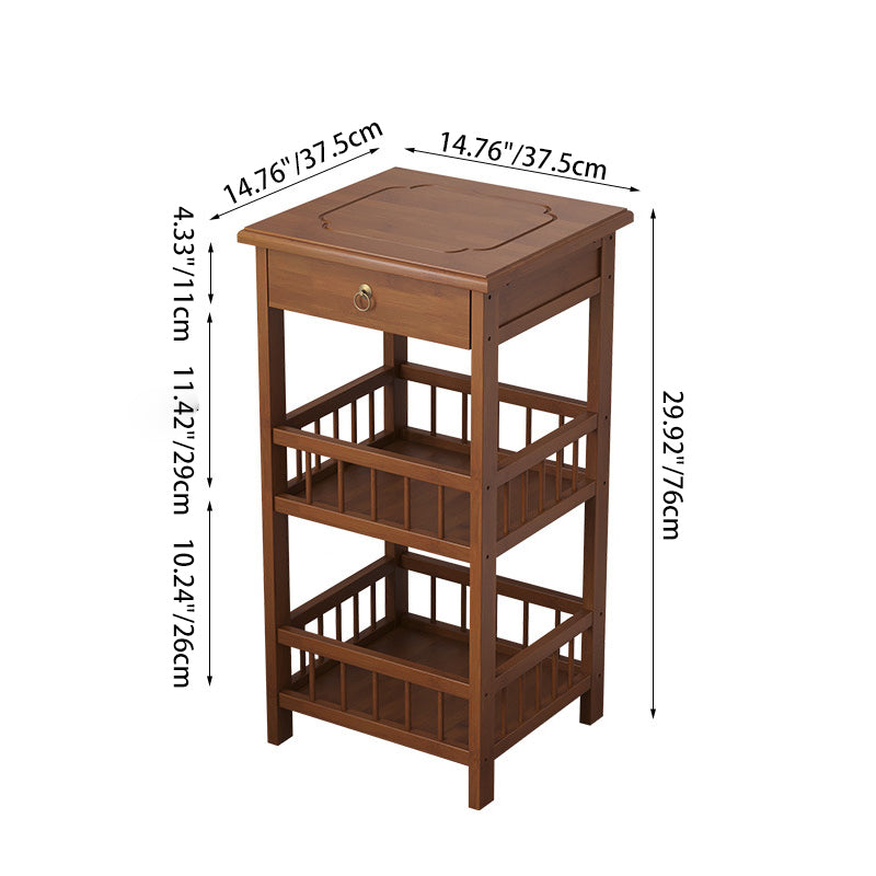 Traditional Chinese Square Rectangular MDF Nan Bamboo Nightstand 2/3-Tier For Bedroom