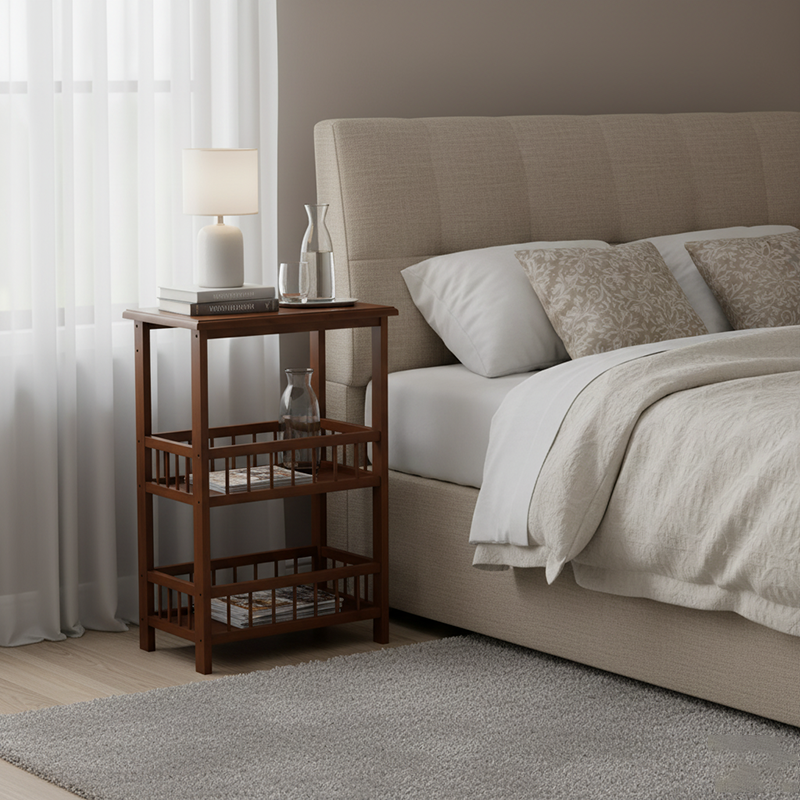 Traditional Chinese Square Rectangular MDF Nan Bamboo Nightstand 2/3-Tier For Bedroom