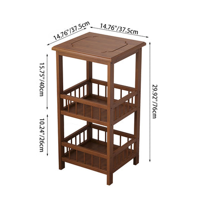Traditional Chinese Square Rectangular MDF Nan Bamboo Nightstand 2/3-Tier For Bedroom