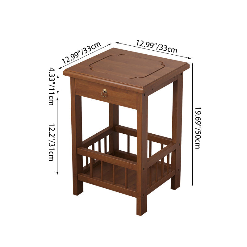 Traditional Chinese Square Rectangular MDF Nan Bamboo Nightstand 2/3-Tier For Bedroom