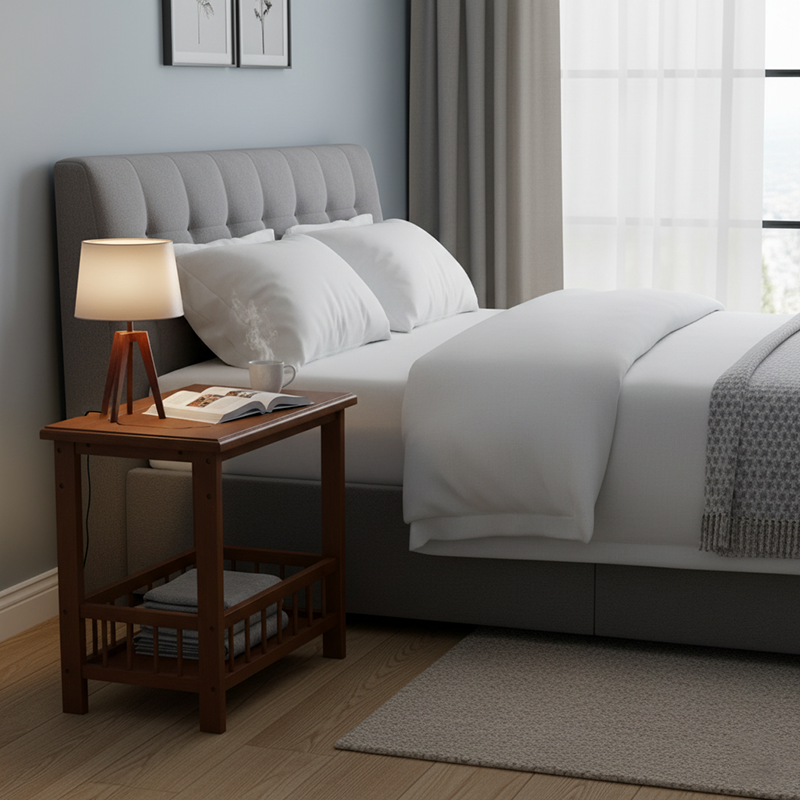 Traditional Chinese Square Rectangular MDF Nan Bamboo Nightstand 2/3-Tier For Bedroom