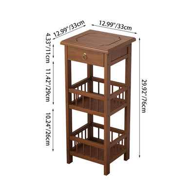 Traditional Chinese Square Rectangular MDF Nan Bamboo Nightstand 2/3-Tier For Bedroom