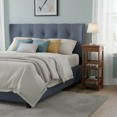 Traditional Chinese Square Rectangular MDF Nan Bamboo Nightstand 2/3-Tier For Bedroom