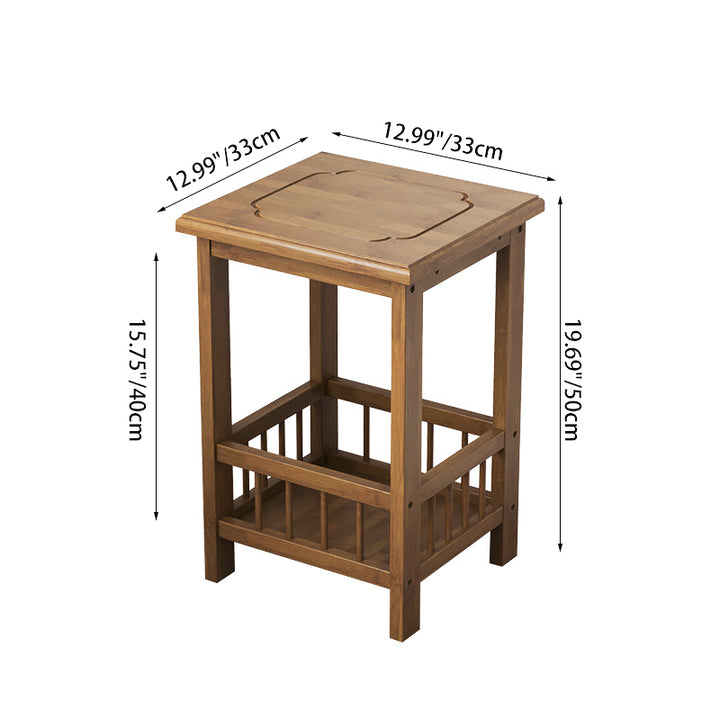 Traditional Chinese Square Rectangular MDF Nan Bamboo Nightstand 2/3-Tier For Bedroom