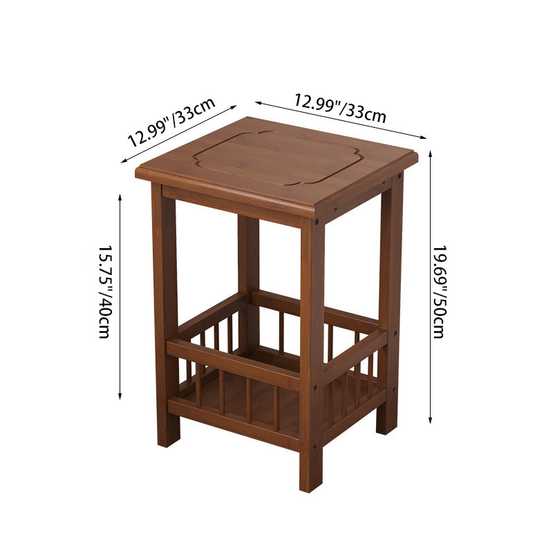 Traditional Chinese Square Rectangular MDF Nan Bamboo Nightstand 2/3-Tier For Bedroom