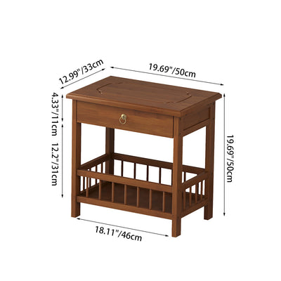 Traditional Chinese Square Rectangular MDF Nan Bamboo Nightstand 2/3-Tier For Bedroom