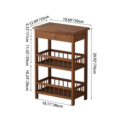 Traditional Chinese Square Rectangular MDF Nan Bamboo Nightstand 2/3-Tier For Bedroom
