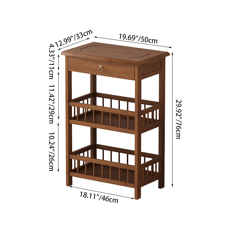 Traditional Chinese Square Rectangular MDF Nan Bamboo Nightstand 2/3-Tier For Bedroom