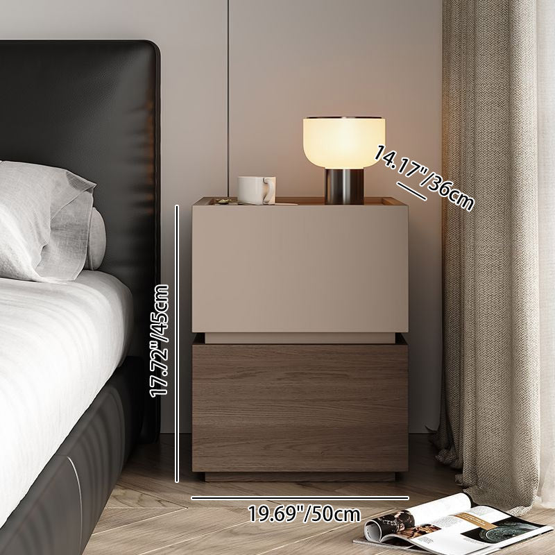 Modern Minimalist Square Rectangular Solid Wood Nightstand 2-Drawer For Bedroom