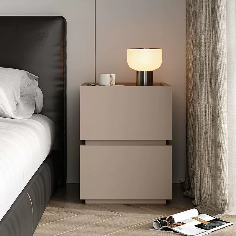 Modern Minimalist Square Rectangular Solid Wood Nightstand 2-Drawer For Bedroom
