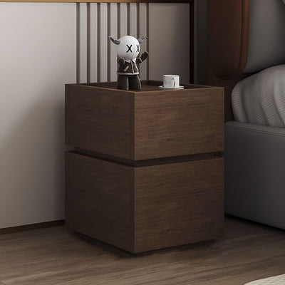 Modern Minimalist Square Rectangular Solid Wood Nightstand 2-Drawer For Bedroom