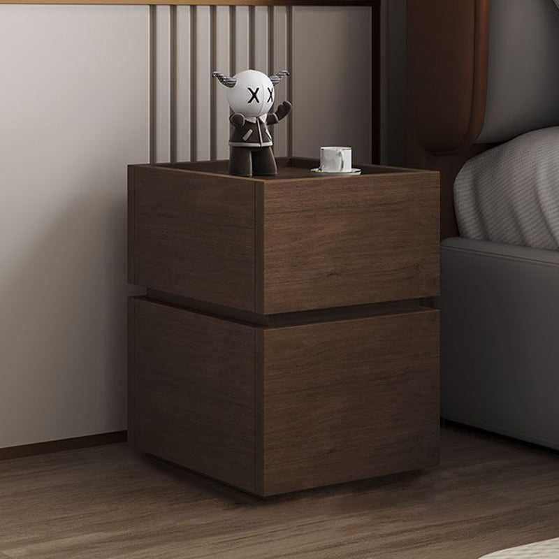 Modern Minimalist Square Rectangular Solid Wood Nightstand 2-Drawer For Bedroom