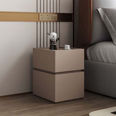 Modern Minimalist Square Rectangular Solid Wood Nightstand 2-Drawer For Bedroom