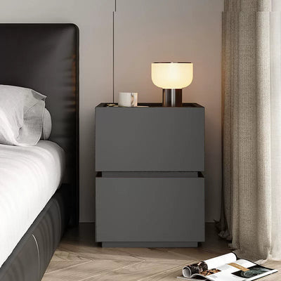 Modern Minimalist Square Rectangular Solid Wood Nightstand 2-Drawer For Bedroom