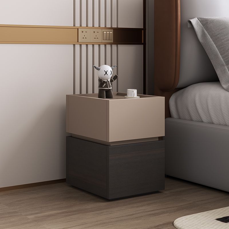 Modern Minimalist Square Rectangular Solid Wood Nightstand 2-Drawer For Bedroom