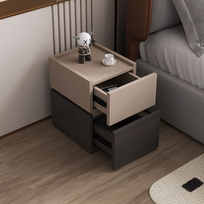 Modern Minimalist Square Rectangular Solid Wood Nightstand 2-Drawer For Bedroom