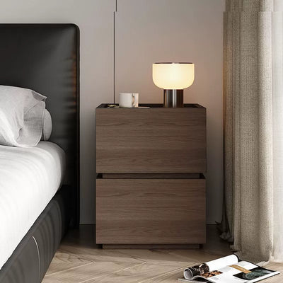 Modern Minimalist Square Rectangular Solid Wood Nightstand 2-Drawer For Bedroom