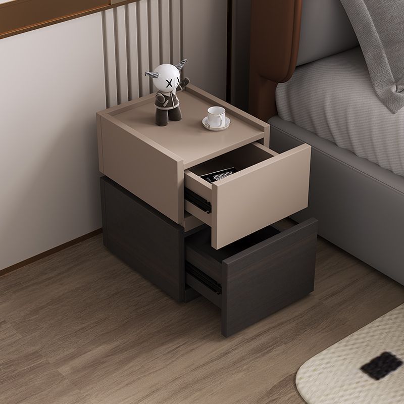 Modern Minimalist Square Rectangular Solid Wood Nightstand 2-Drawer For Bedroom