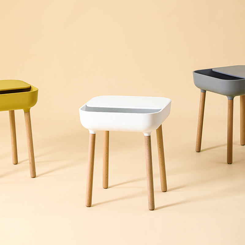 Modern Minimalist Square PP Beech Wood Removable End Table 1-Cabinet For Living Room