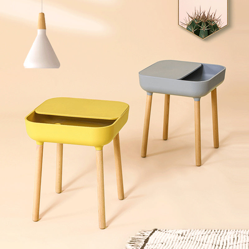 Modern Minimalist Square PP Beech Wood Removable End Table 1-Cabinet For Living Room