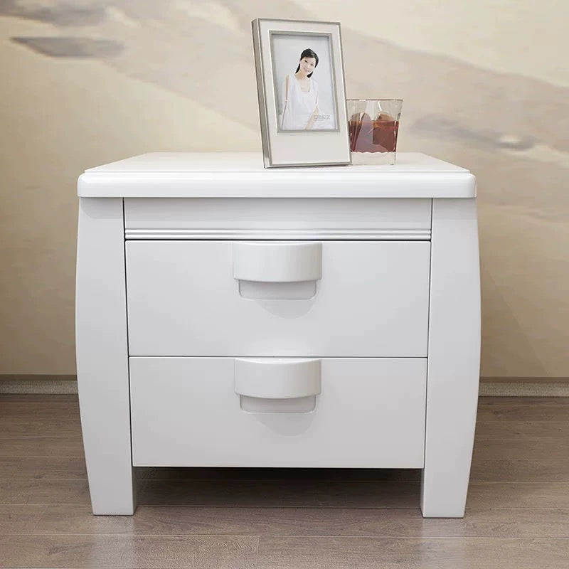 Traditional Chinese Square Rectangular Rubberwood Eco-friendly MDF Solid Wood Plywood Nightstand 2-Drawer For Bedroom