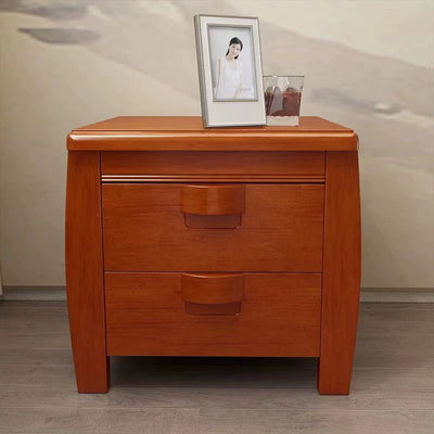 Traditional Chinese Square Rectangular Rubberwood Eco-friendly MDF Solid Wood Plywood Nightstand 2-Drawer For Bedroom