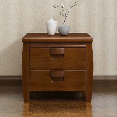 Traditional Chinese Square Rectangular Rubberwood Eco-friendly MDF Solid Wood Plywood Nightstand 2-Drawer For Bedroom