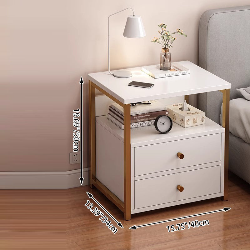 Modern Minimalist Square Rectangular Particle Board Steel Nightstand 2-Drawer For Bedroom