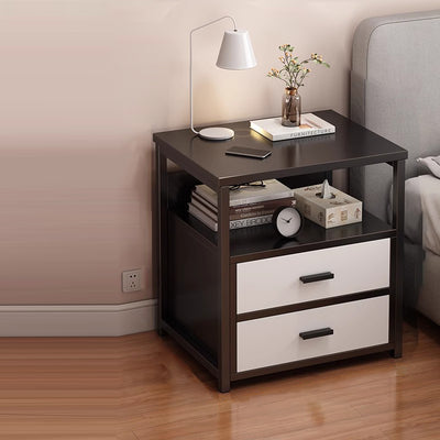Modern Minimalist Square Rectangular Particle Board Steel Nightstand 2-Drawer For Bedroom