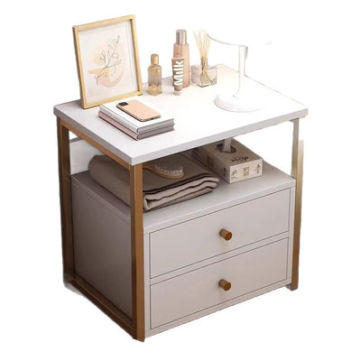 Modern Minimalist Square Rectangular Particle Board Steel Nightstand 2-Drawer For Bedroom