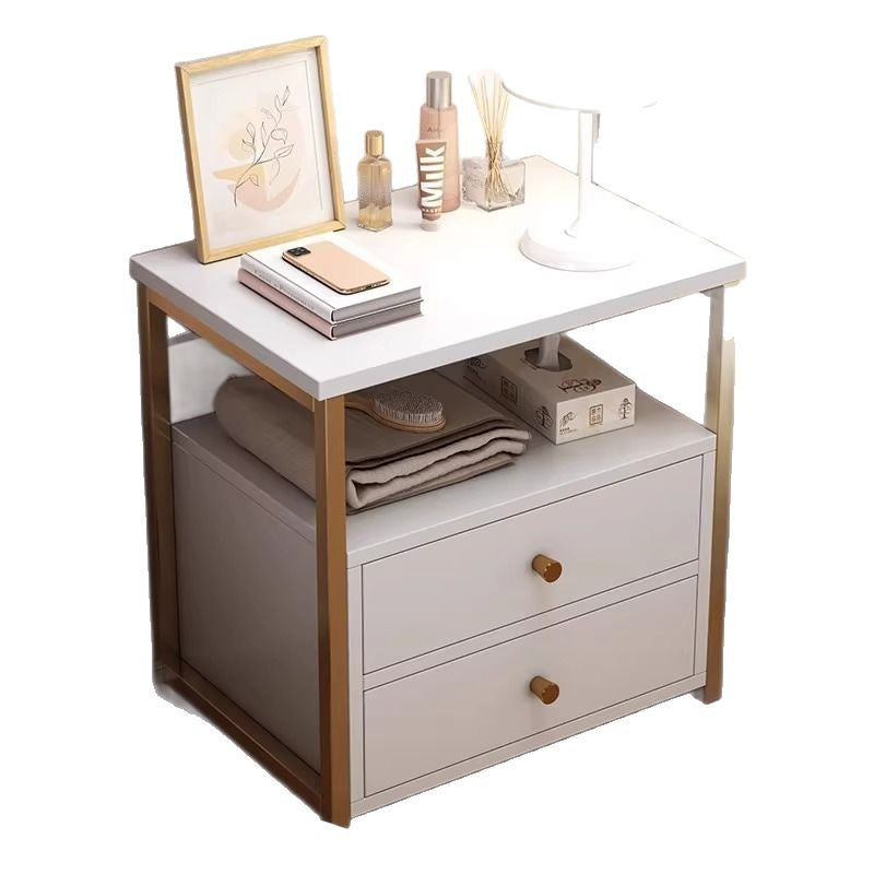 Modern Minimalist Square Rectangular Particle Board Steel Nightstand 2-Drawer For Bedroom