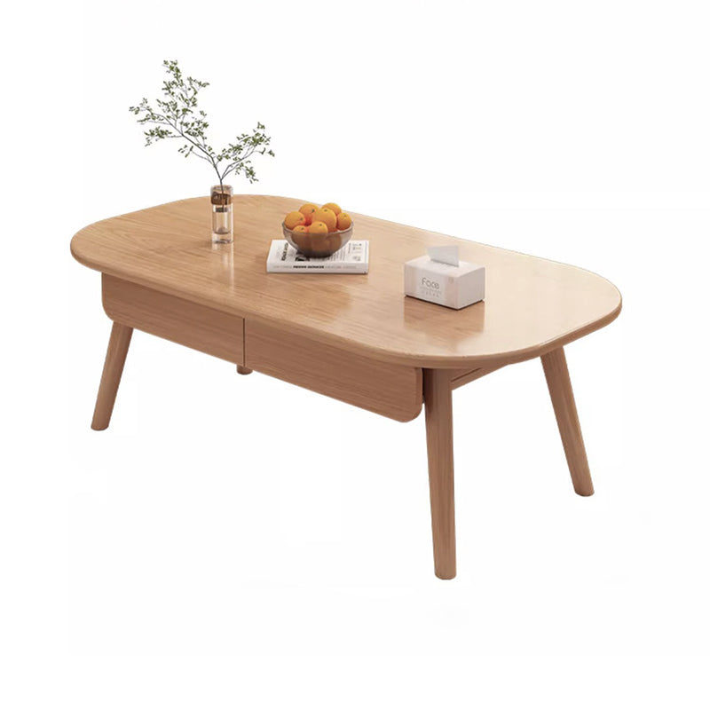Moderner minimalistischer, abgerundeter rechteckiger, umweltfreundlicher Holzpaneel-Couchtisch aus Massivholz mit 2 Schubladen für das Wohnzimmer 