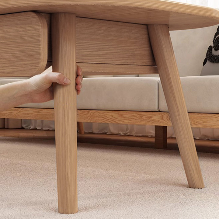 Moderner minimalistischer, abgerundeter rechteckiger, umweltfreundlicher Holzpaneel-Couchtisch aus Massivholz mit 2 Schubladen für das Wohnzimmer 
