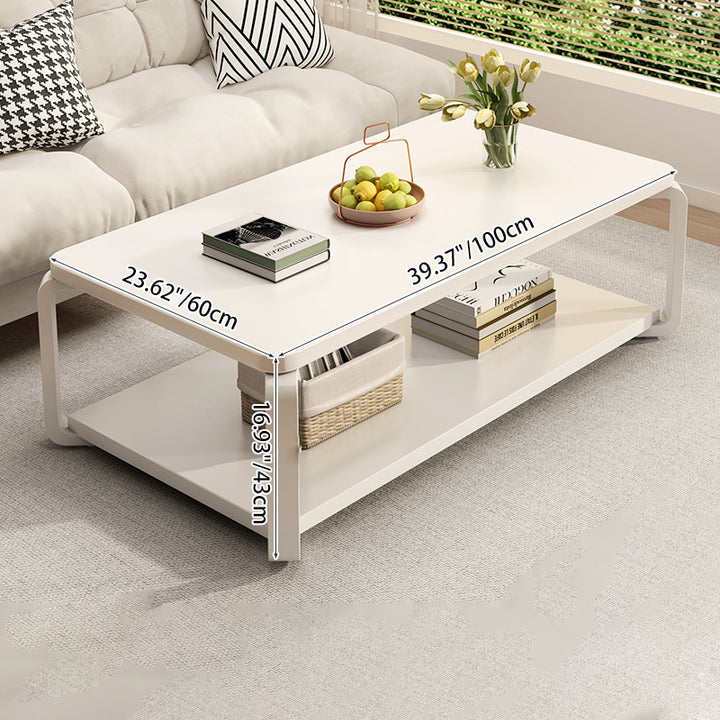Table basse rectangulaire minimaliste moderne en bois massif écologique et acier au carbone, à 2 niveaux, pour salon 