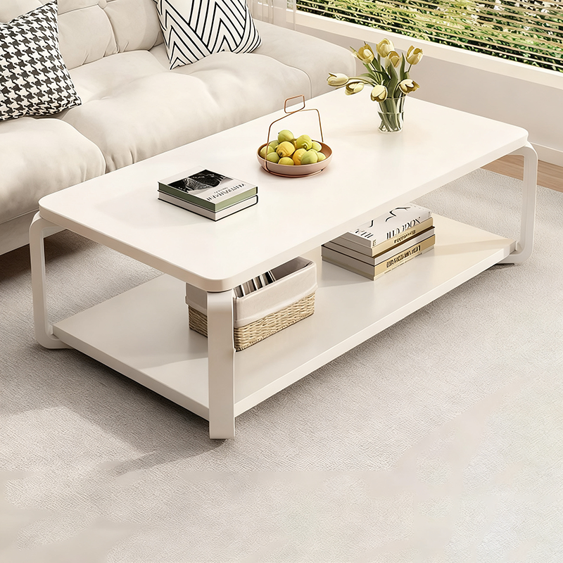 Table basse rectangulaire minimaliste moderne en bois massif écologique et acier au carbone, à 2 niveaux, pour salon 