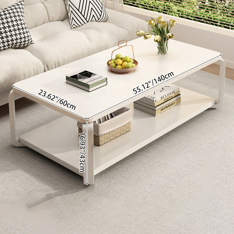 Table basse rectangulaire minimaliste moderne en bois massif écologique et acier au carbone, à 2 niveaux, pour salon 