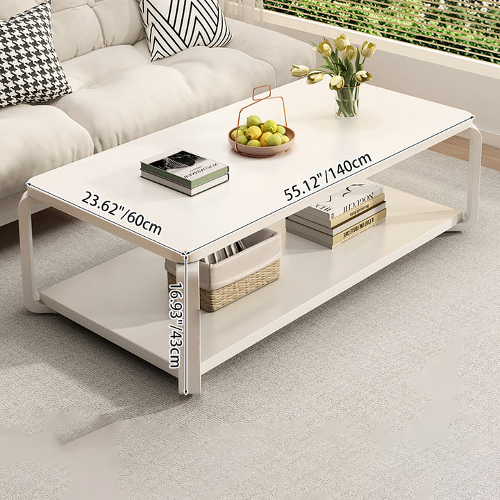 Table basse rectangulaire minimaliste moderne en bois massif écologique et acier au carbone, à 2 niveaux, pour salon 