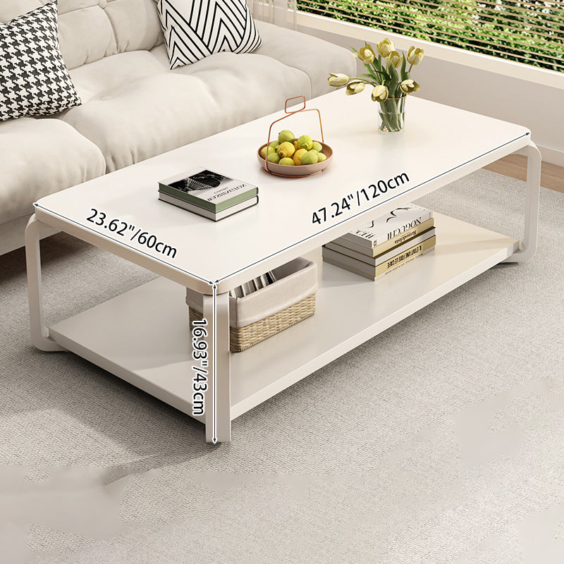 Table basse rectangulaire minimaliste moderne en bois massif écologique et acier au carbone, à 2 niveaux, pour salon 