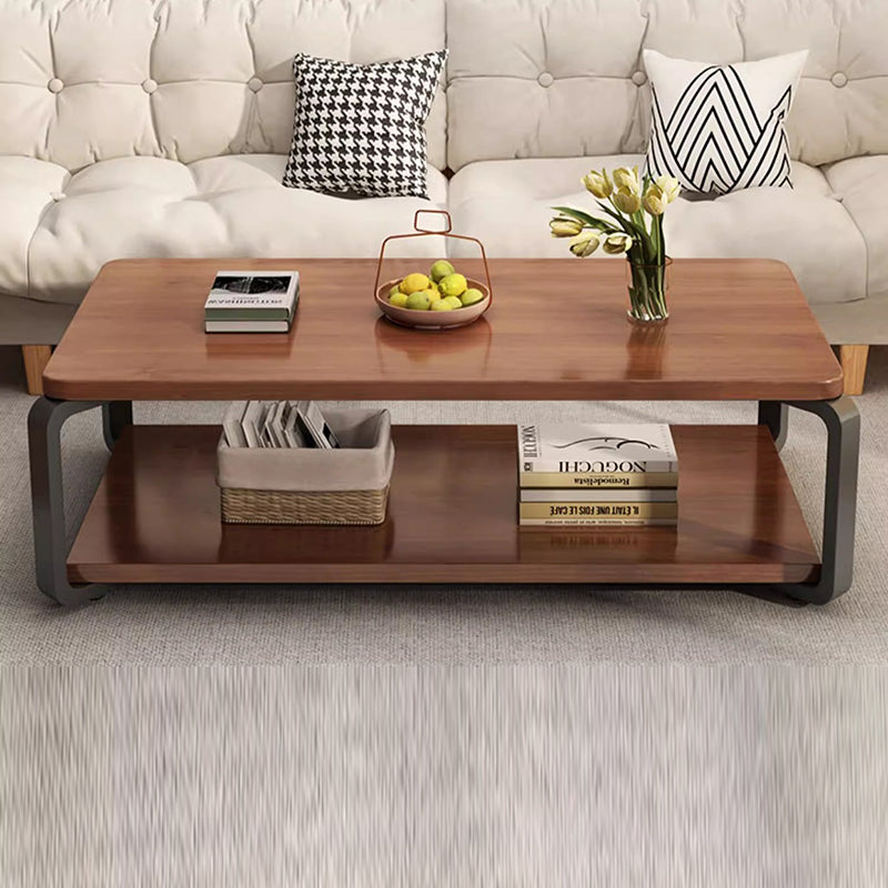 Table basse rectangulaire minimaliste moderne en bois massif écologique et acier au carbone, à 2 niveaux, pour salon 