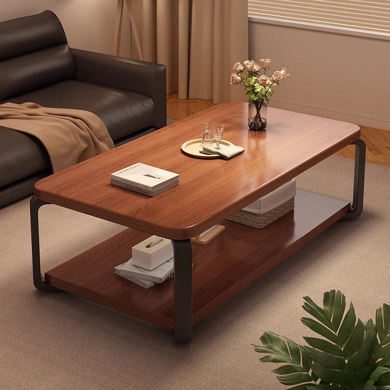 Table basse rectangulaire minimaliste moderne en bois massif écologique et acier au carbone, à 2 niveaux, pour salon 