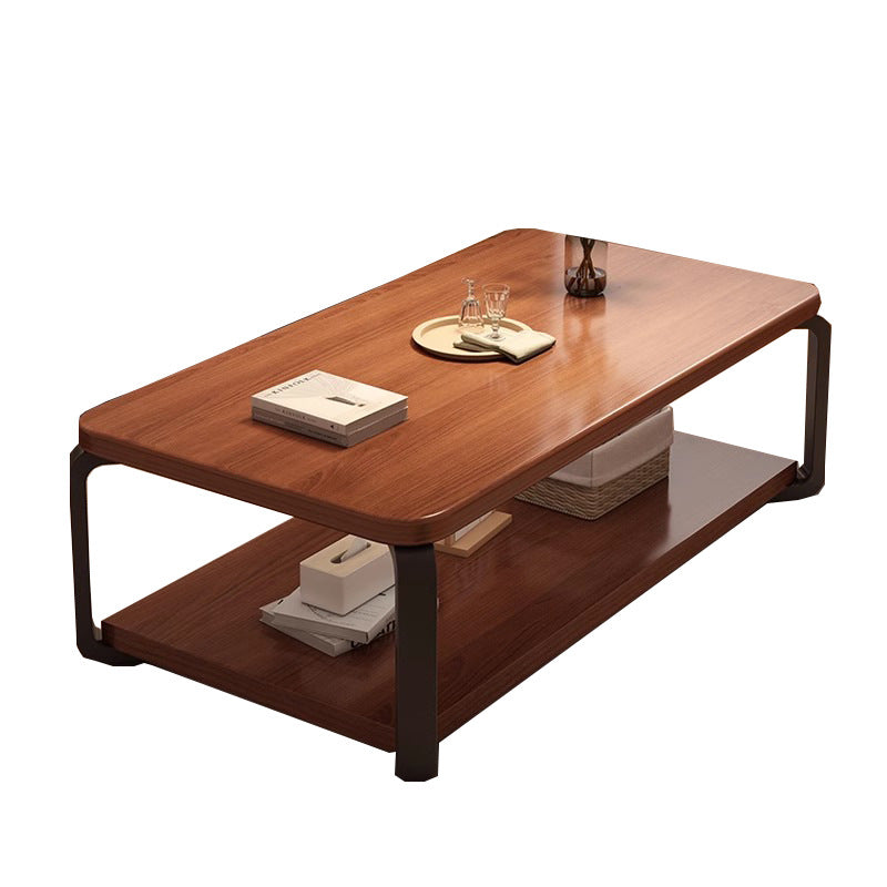 Table basse rectangulaire minimaliste moderne en bois massif écologique et acier au carbone, à 2 niveaux, pour salon 