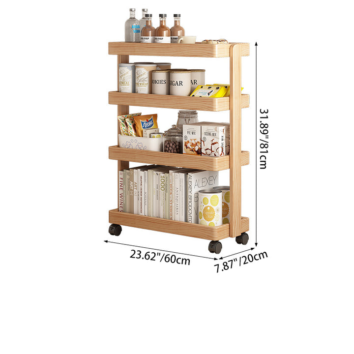 Mesa auxiliar rectangular de pino minimalista moderna y móvil de 4 niveles para sala de estar 
