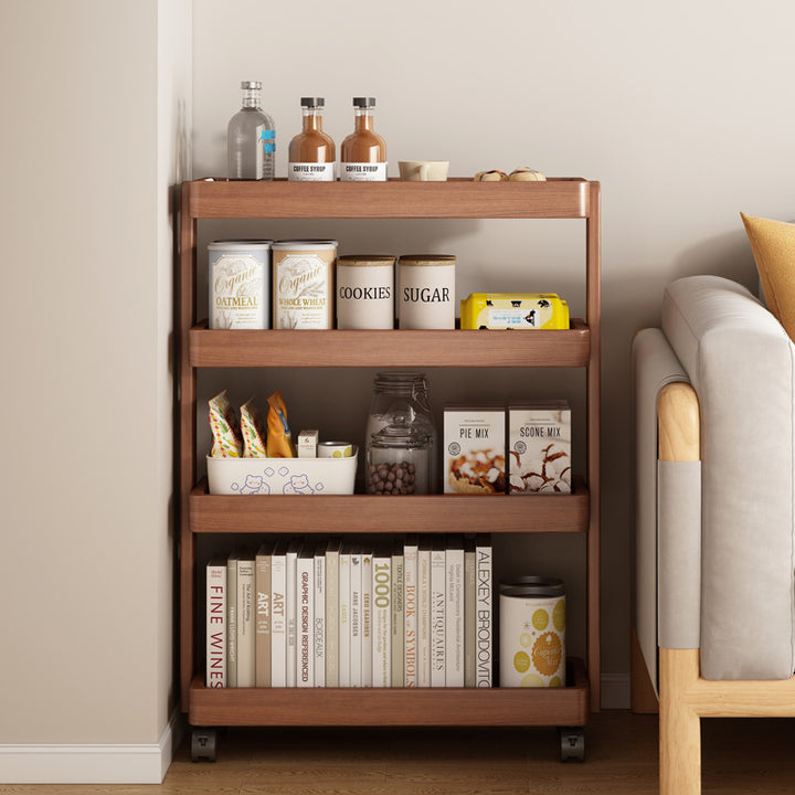 Mesa auxiliar rectangular de pino minimalista moderna y móvil de 4 niveles para sala de estar 